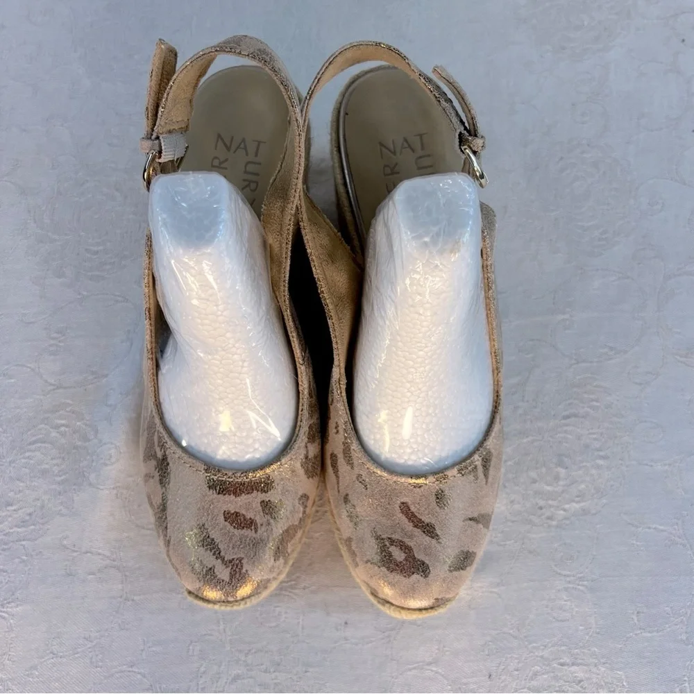 Naturalizer Pearl Shoes Leather Espadrilles Adjustable Sling Back 3” Wedge 8 M